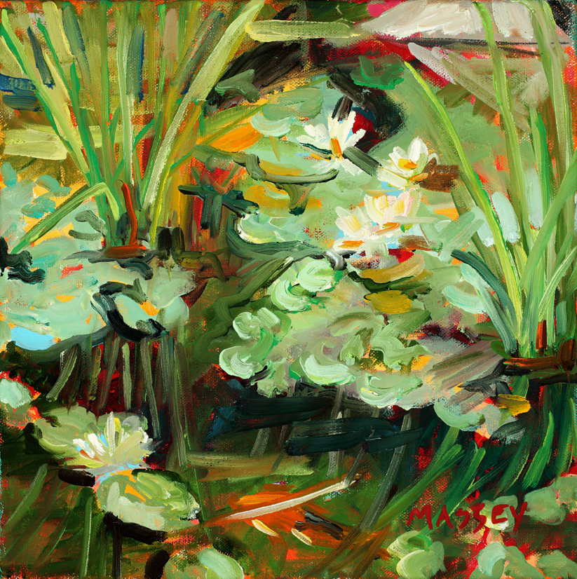 Lily Ponderings, plein air, 12" x 12", oil on canvas