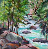 Rushing Waters, 12" x 12", oil on canvas.  Of the Big Thompson River outside of Loveland, CO