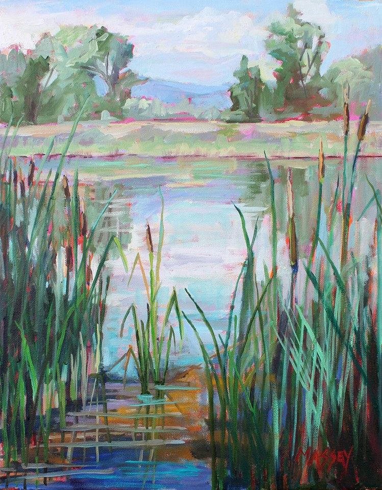 Cat Tail Pond, plein air, 16" x 20", oil on canvas